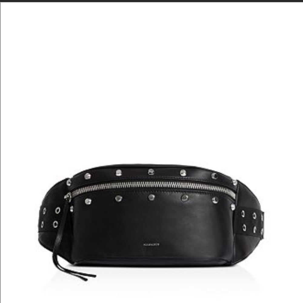 All Saints black grommet fanny pack